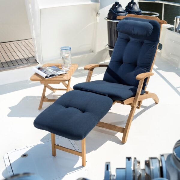 Solid Teak Cruise Liner Chair with Navy Cushion