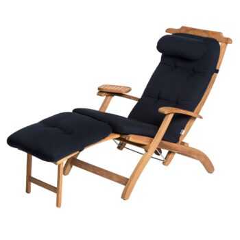 Solid Teak Sun Lounger with Navy Cushion