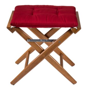 Teak Directors Stool with Claret Cushion