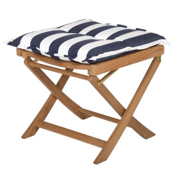 Solid Teak Footstool with Navy White Cushion