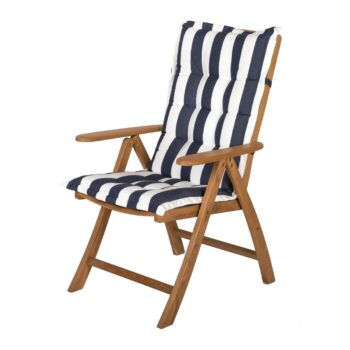 Solid Teak Reclining Armchair with Navy/White Cushion