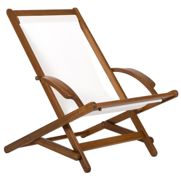 Solid Teak Deck Chair Oiled - White Canvas