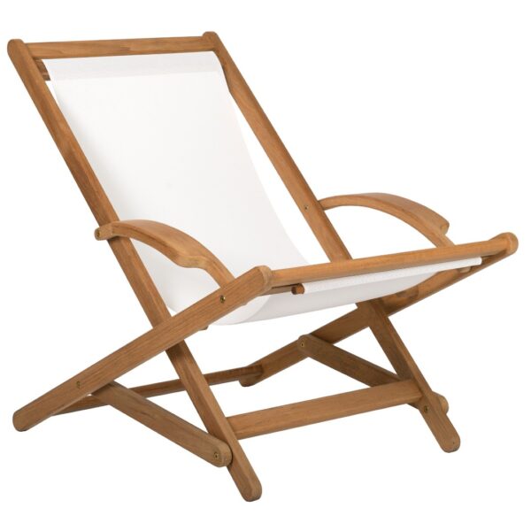 Solid Teak Sun Chair Un Oiled White Canvas