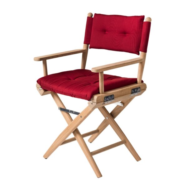 Soild Teak Directors Chair Un Oiled Claret Cushion