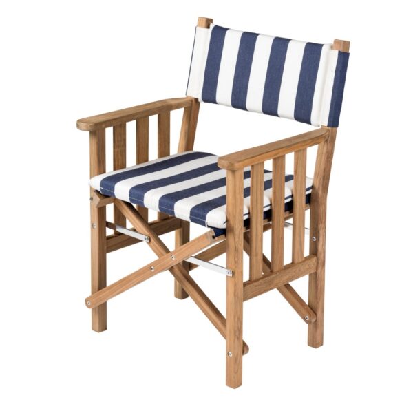 Solid Teak Directors Chair 2 Un Oiled Navy White Cushion