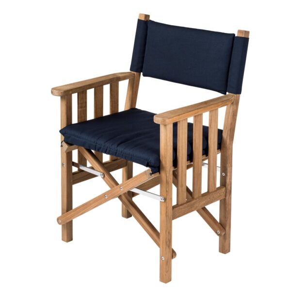 Solid Teak Directors Chair II Un Oiled Navy Cushion