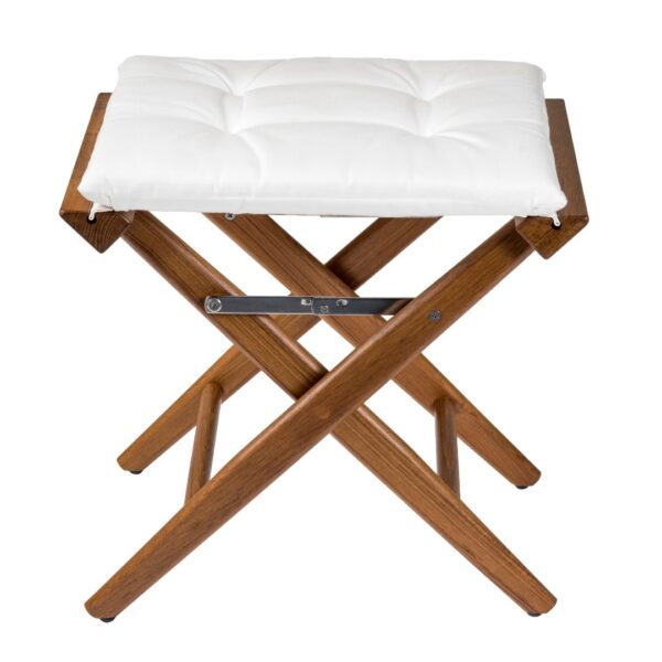 Teak Directors Stool with White Cushion