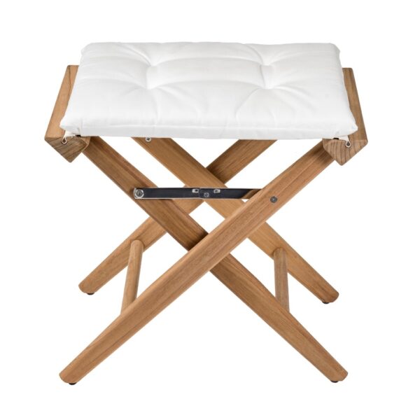 Solid Teak Directors Stool Un Oiled White Cushion