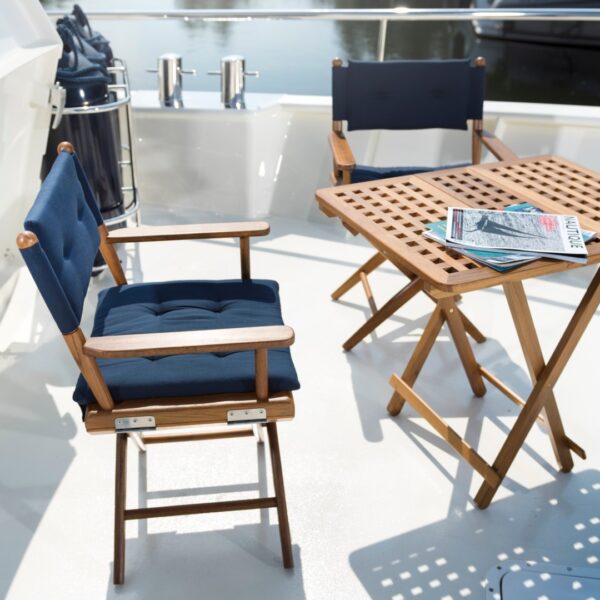 Solid Teak Directors Chair with Navy Cushion