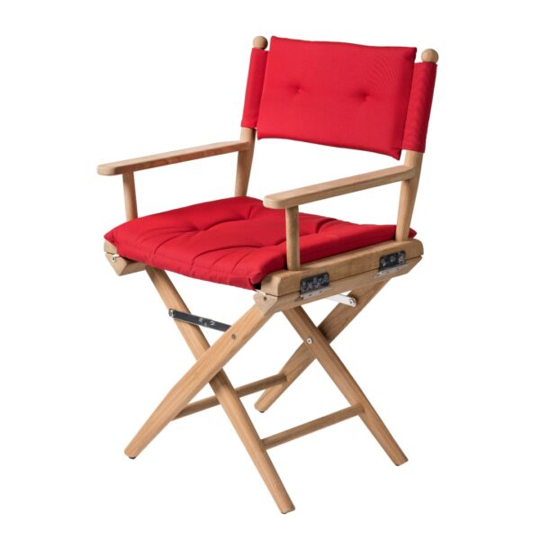 Solid Teak Directors Chair Un Oiled Forza Red Cushion