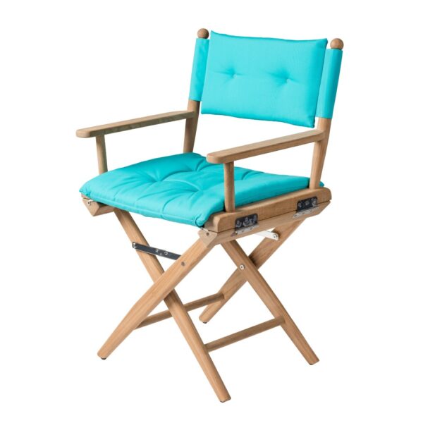 Solid Teak Directors Chair Un Oiled Aqua Cushion