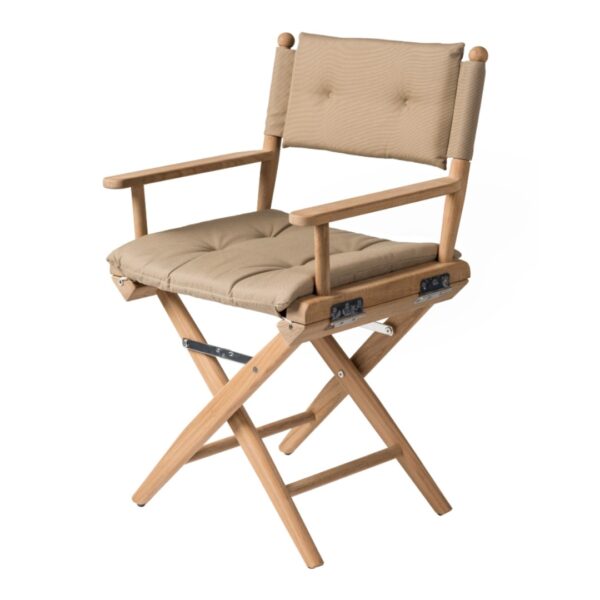 Solid Teak Directors Chair Un Oiled Forza Beige Cushion