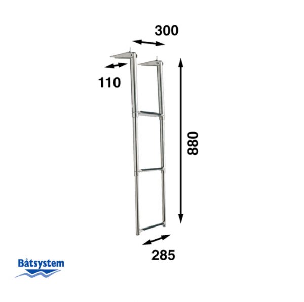 Three step telescopic ladder with measurements.