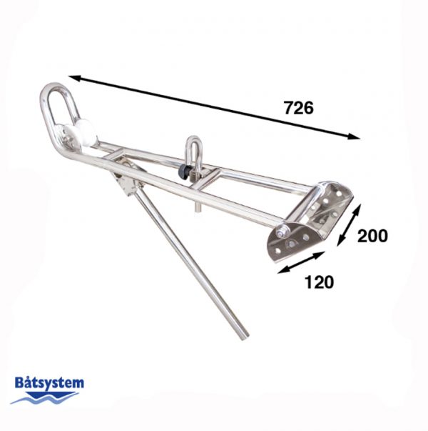 A locking anchor stern davit with measurements shown for each side.