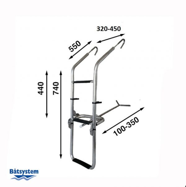 A hook-on boat ladder with dimensions outlined.