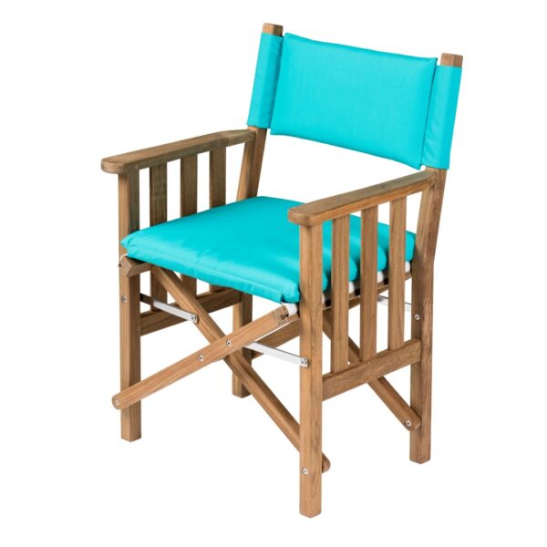 Solid Teak Directors Chair 2 Un Oiled Aqua Cushion