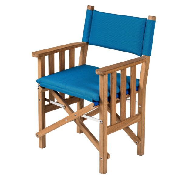 Solid Teak Directors Chair 2 Un Oiled Forza Blue Cushion