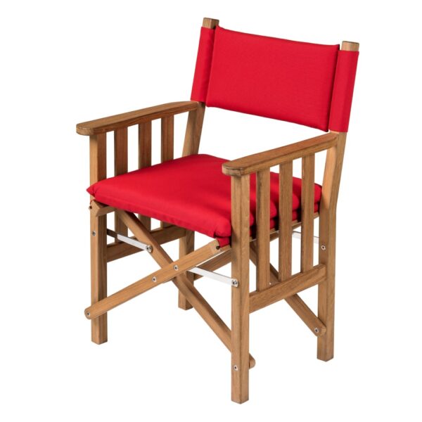 Solid Teak Directors Chair 2 Un Oiled Forza Red Cushion