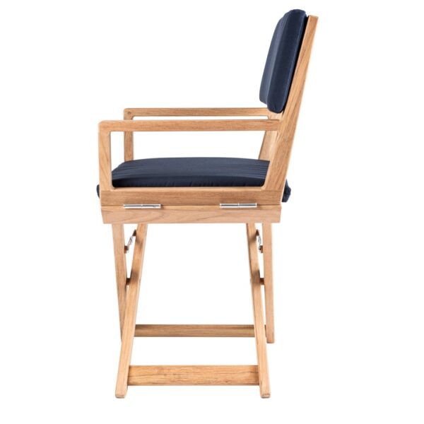 Solid Teak Directors Chair The Edge Un Oiled Navy Cushion 2