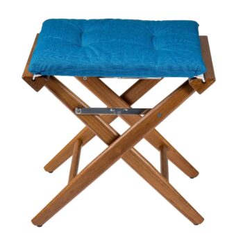 Teak Directors Stool with Forza Blue Cushion