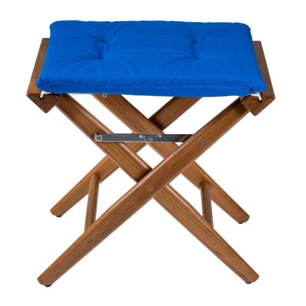 Teak Directors Stool with Cobalt Cushion