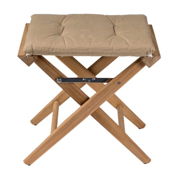 Solid Teak Directors Stool Un Oiled Forza Beige Cushion