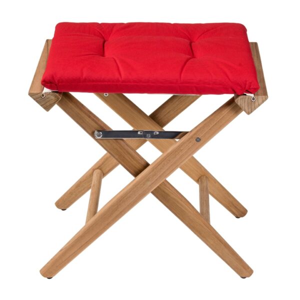 Solid Teak Directors Stool Un Oiled Forza Red Cushion