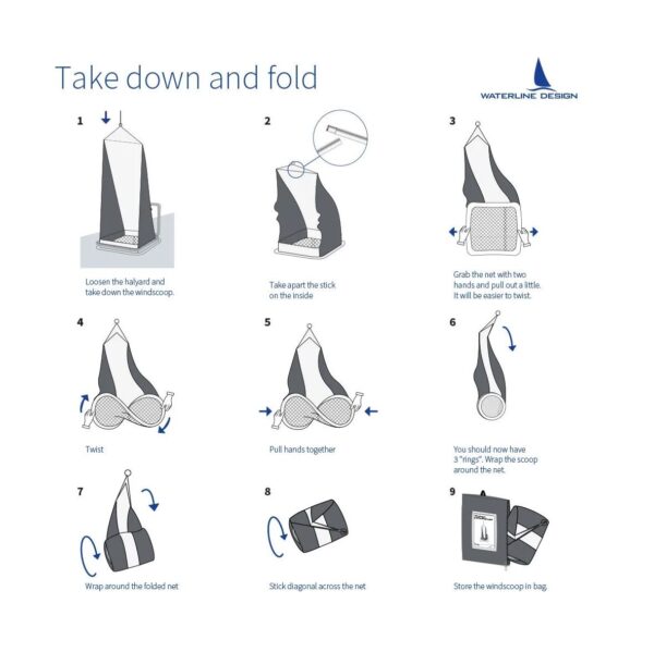 instructions to pack up the cabin breeze with mosquito net for deck hatches